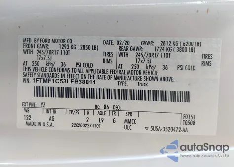 2020 Ford F-150 Xl from USA, damaged, VIN 1FTMF1C53LFB38811